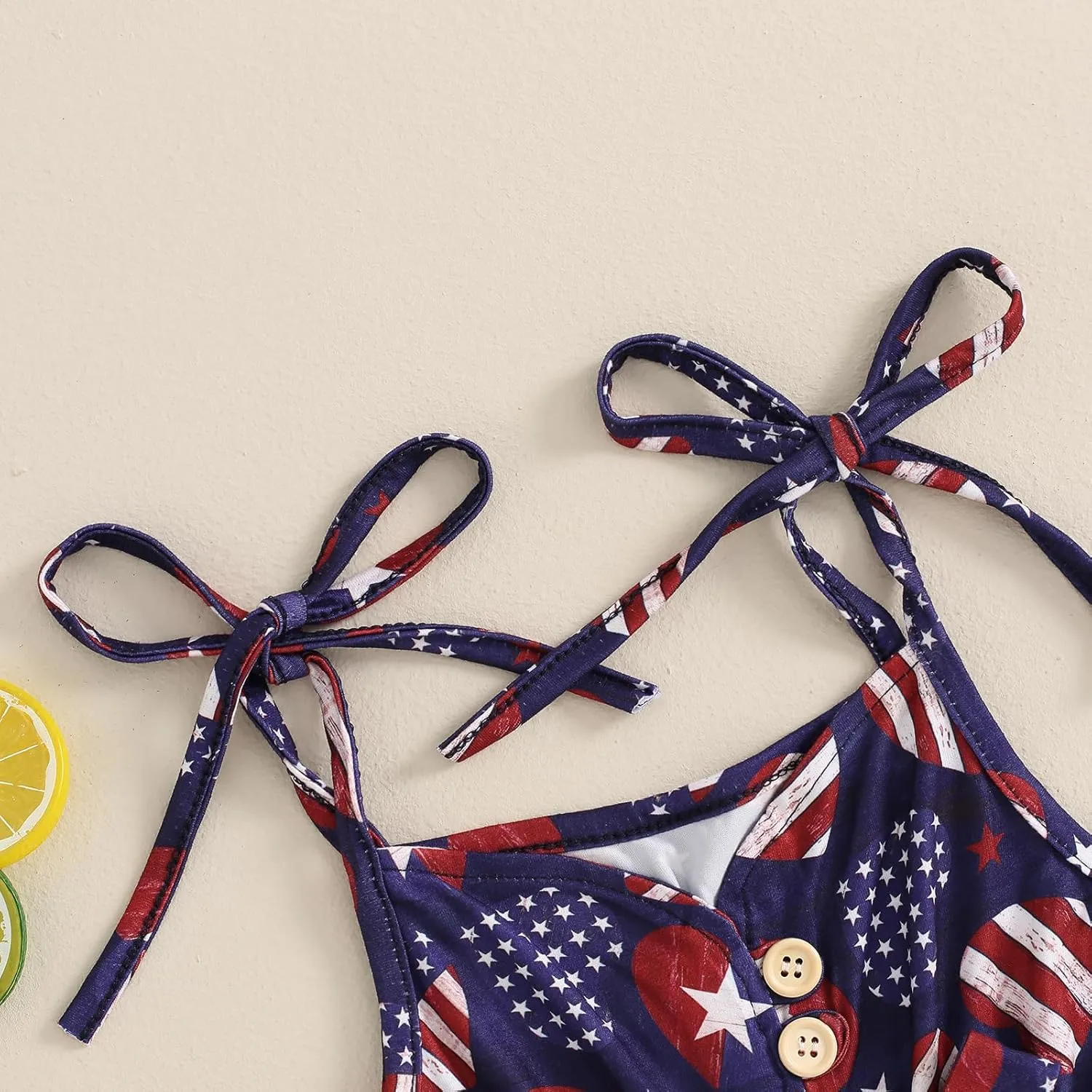 4th of July Outfit Toddler Girl Stars Stripe Flag Tie-Up Romper Overall Shorts Little Girls 4th of July Clothing