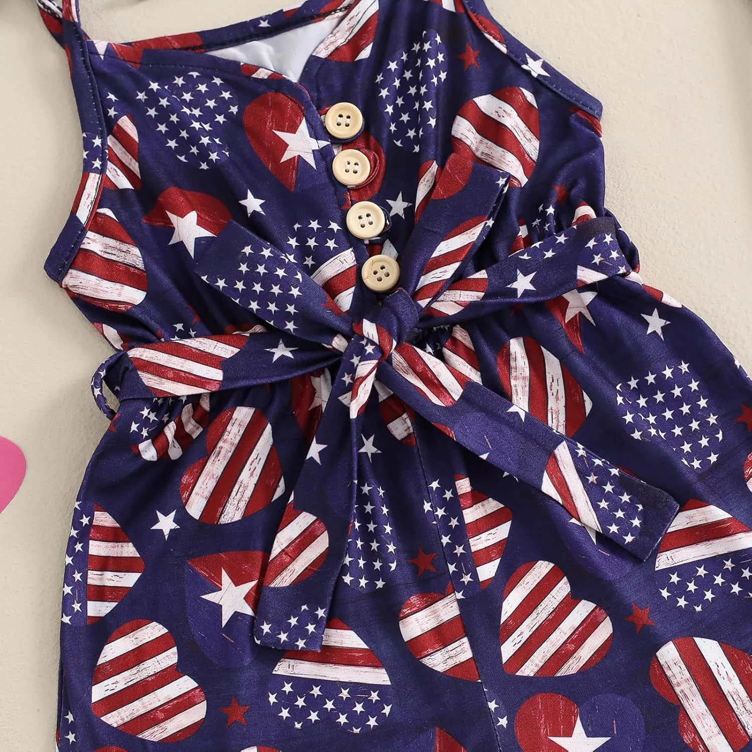 4th of July Outfit Toddler Girl Stars Stripe Flag Tie-Up Romper Overall Shorts Little Girls 4th of July Clothing