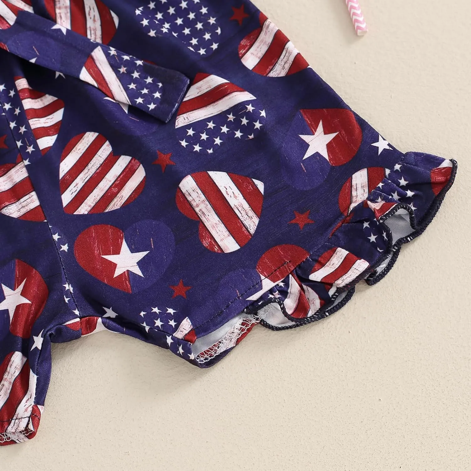 4th of July Outfit Toddler Girl Stars Stripe Flag Tie-Up Romper Overall Shorts Little Girls 4th of July Clothing