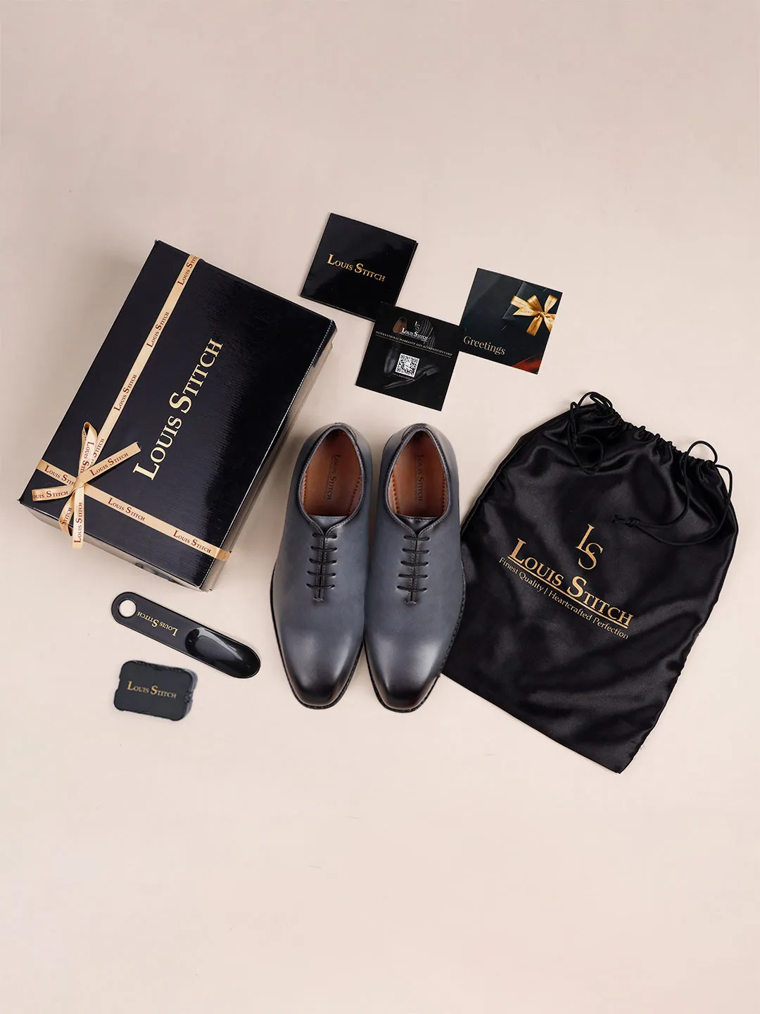 Ash Grey Handcrafted Lace-Up Wholecut Derby Shoe