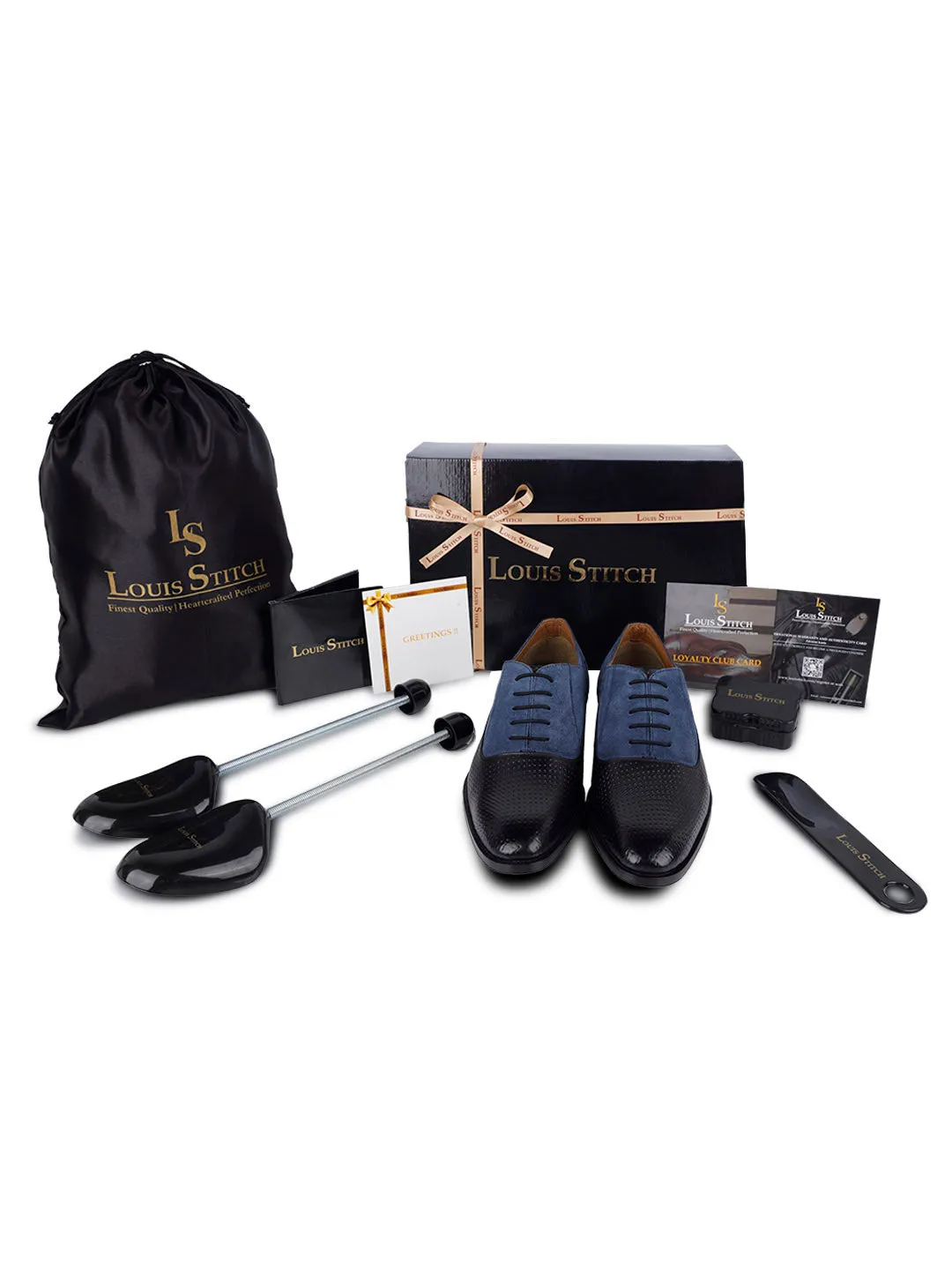 Black and Blue Handmade Premium Italian Leather Derby Shoes