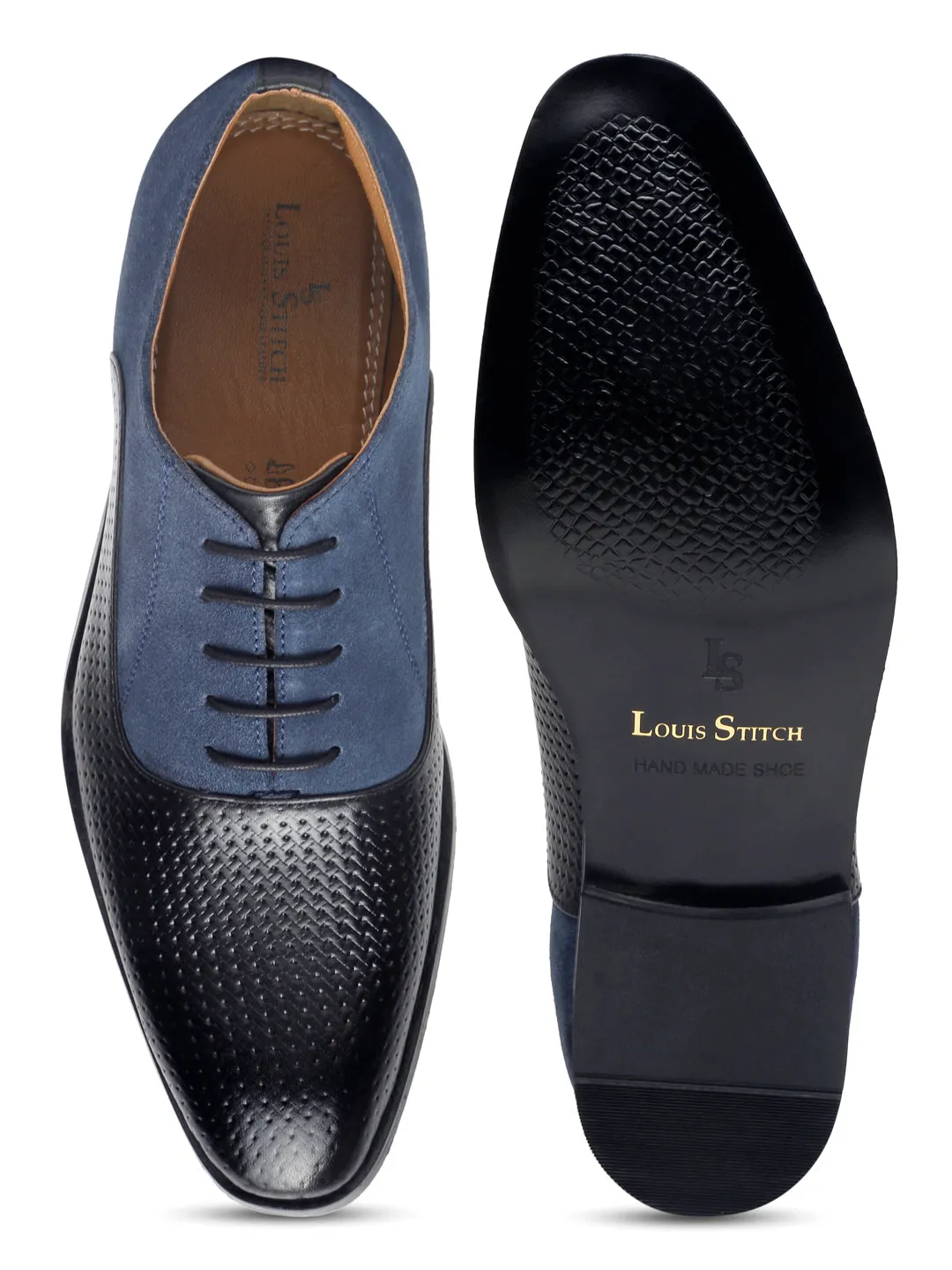 Black and Blue Handmade Premium Italian Leather Derby Shoes