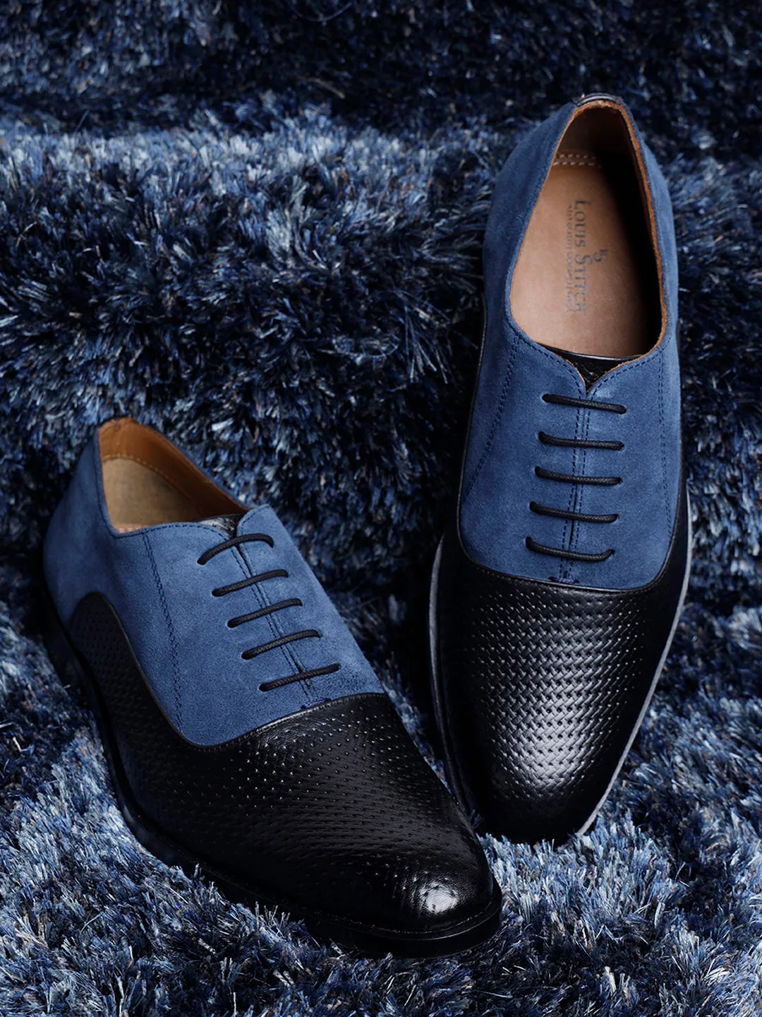 Black and Blue Handmade Premium Italian Leather Derby Shoes