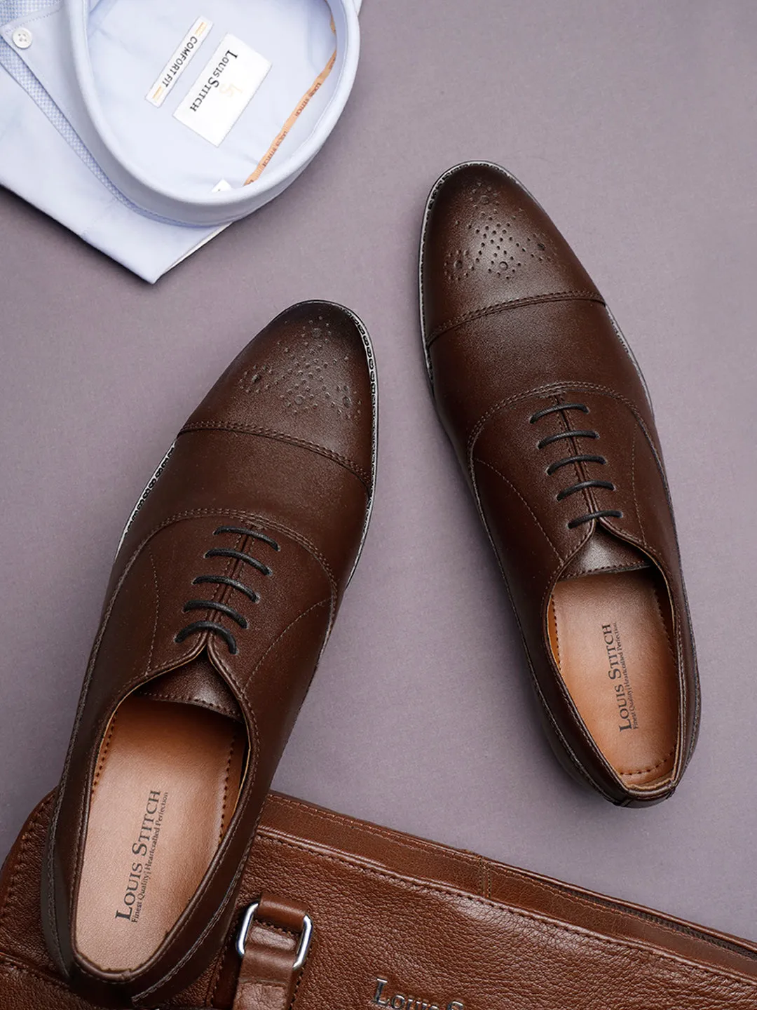 Brunette Brown Captoe Style Comfortable Laceups for Men