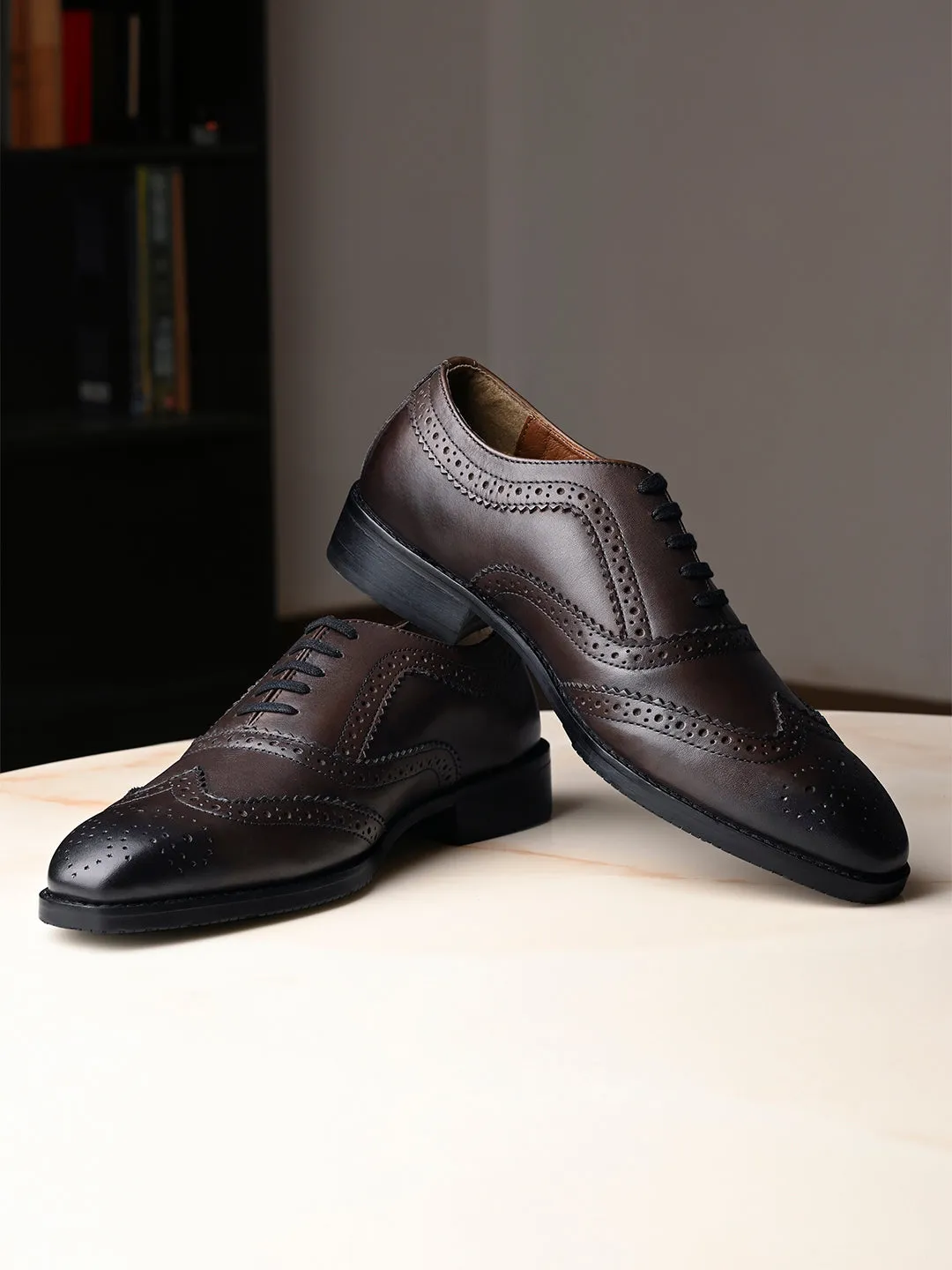Brunette Brown Egyptian Crust Leather Brogue Style Comfortable Laceup Shoes