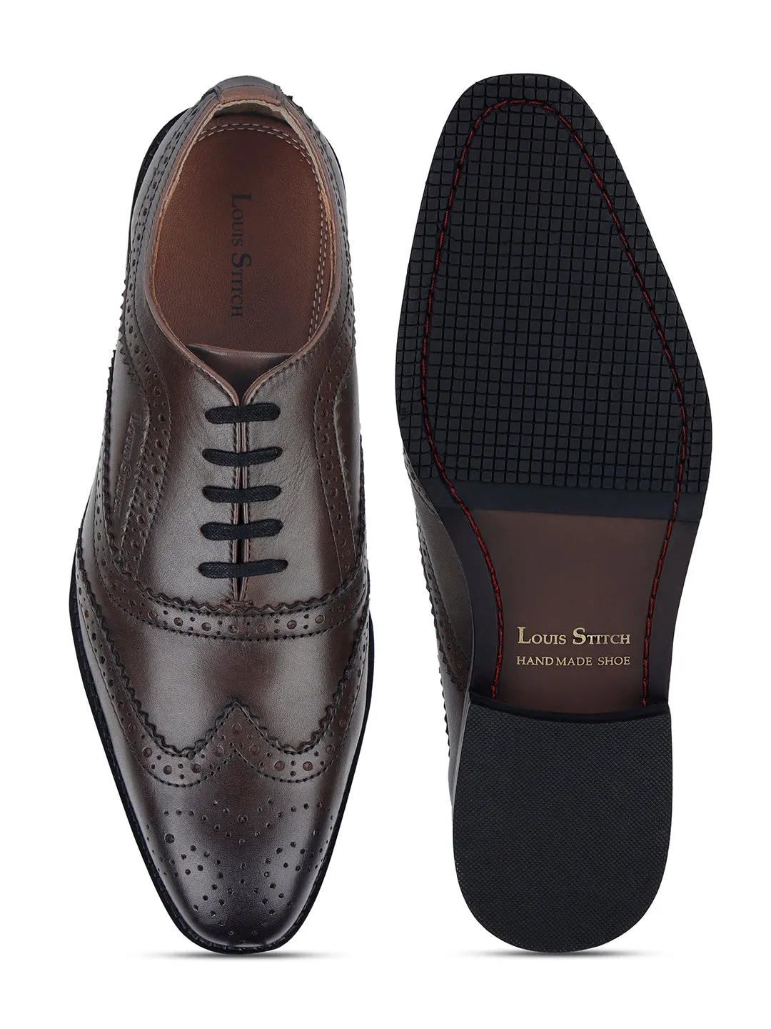 Brunette Brown Egyptian Crust Leather Brogue Style Comfortable Laceup Shoes