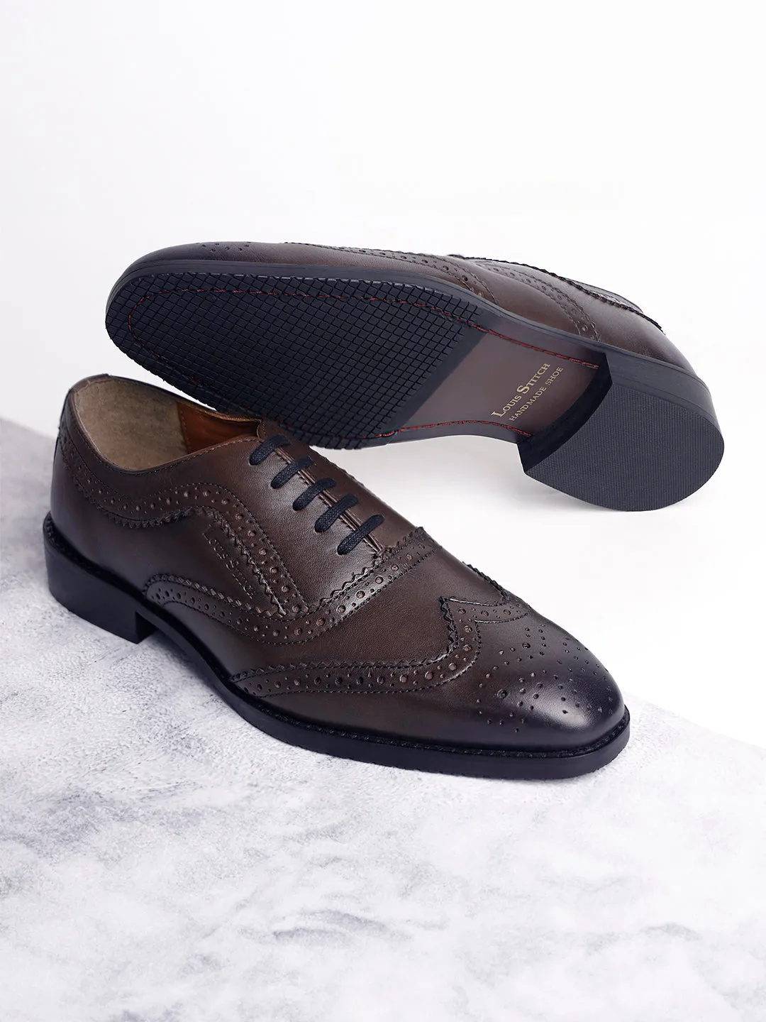Brunette Brown Egyptian Crust Leather Brogue Style Comfortable Laceup Shoes
