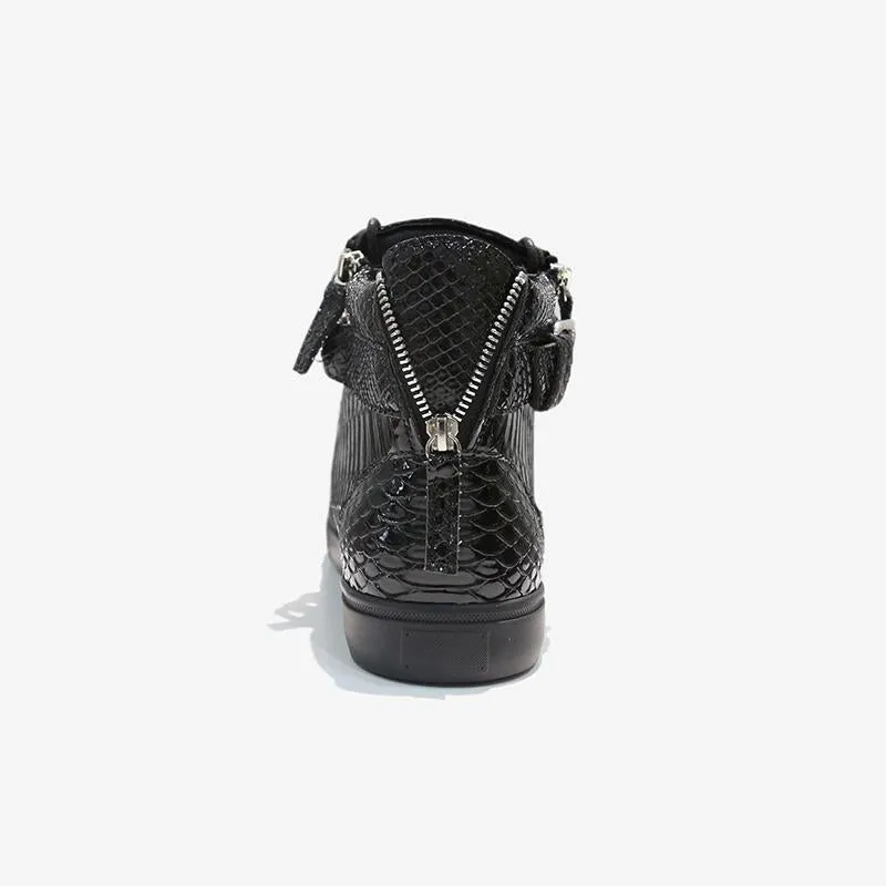 Chain Snakeskin Lace Up Sneakers