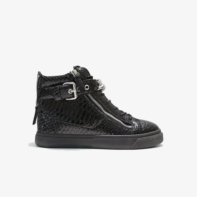 Chain Snakeskin Lace Up Sneakers