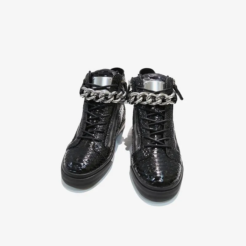 Chain Snakeskin Lace Up Sneakers