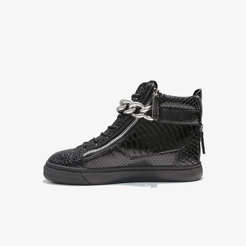 Chain Snakeskin Lace Up Sneakers