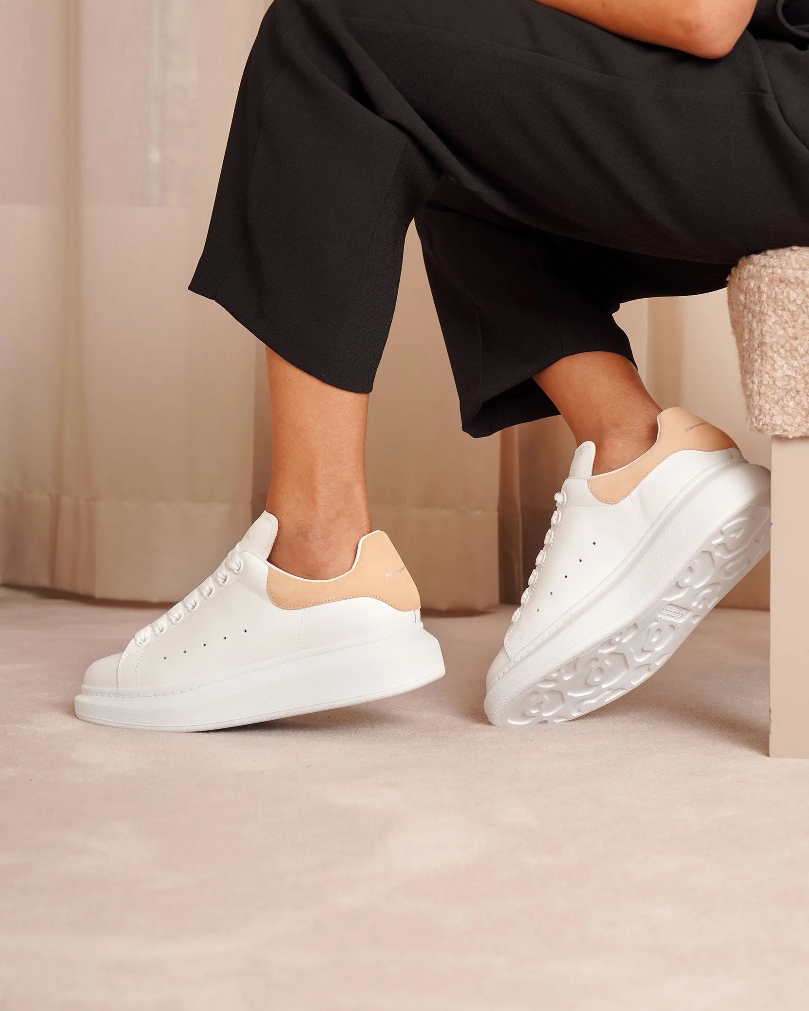 Classic white and beige leather sneakers