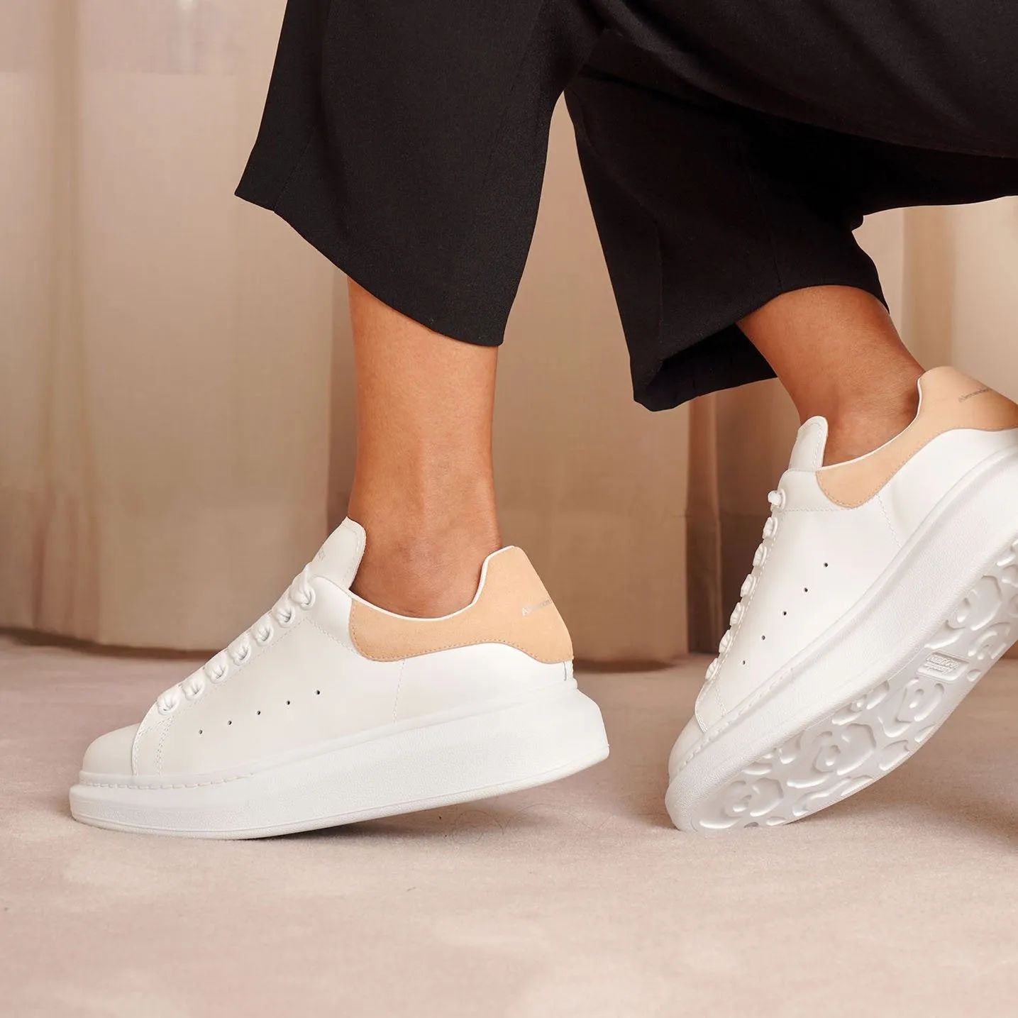 Classic white and beige leather sneakers