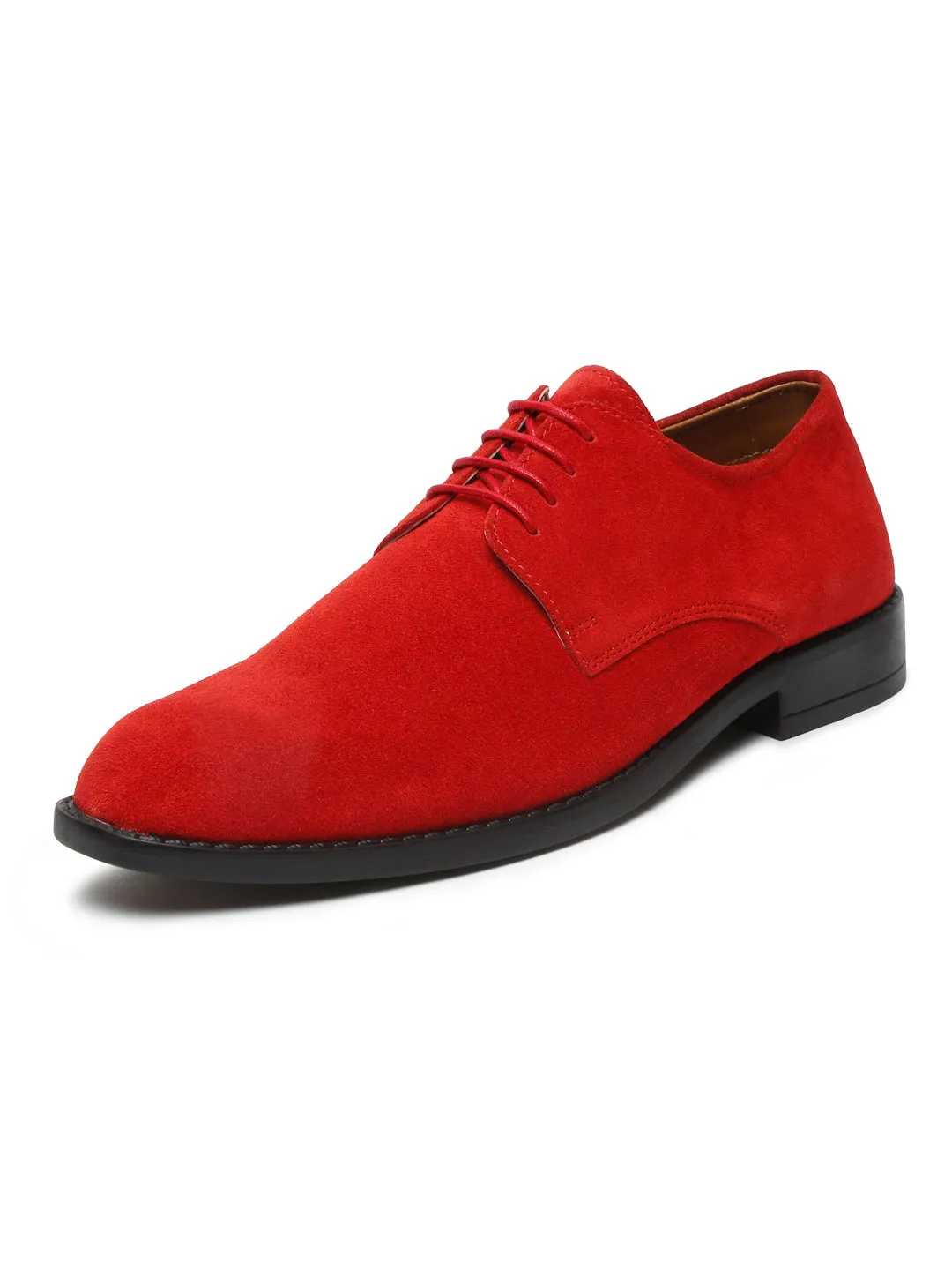 Crimson Red Italian Suede Leather Shoes Laceup British Style Handcrafted Casual Shoe for Men