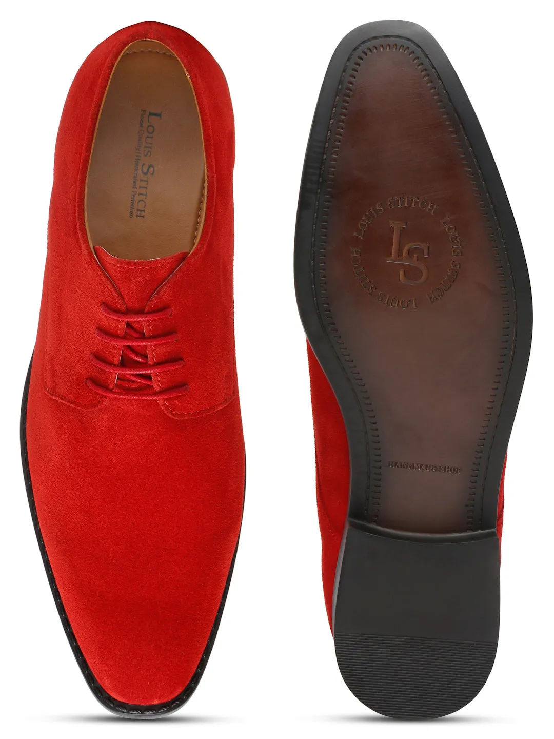 Crimson Red Italian Suede Leather Shoes Laceup British Style Handcrafted Casual Shoe for Men