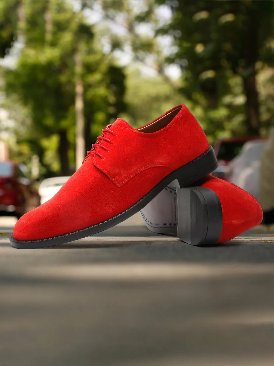 Crimson Red Italian Suede Leather Shoes Laceup British Style Handcrafted Casual Shoe for Men