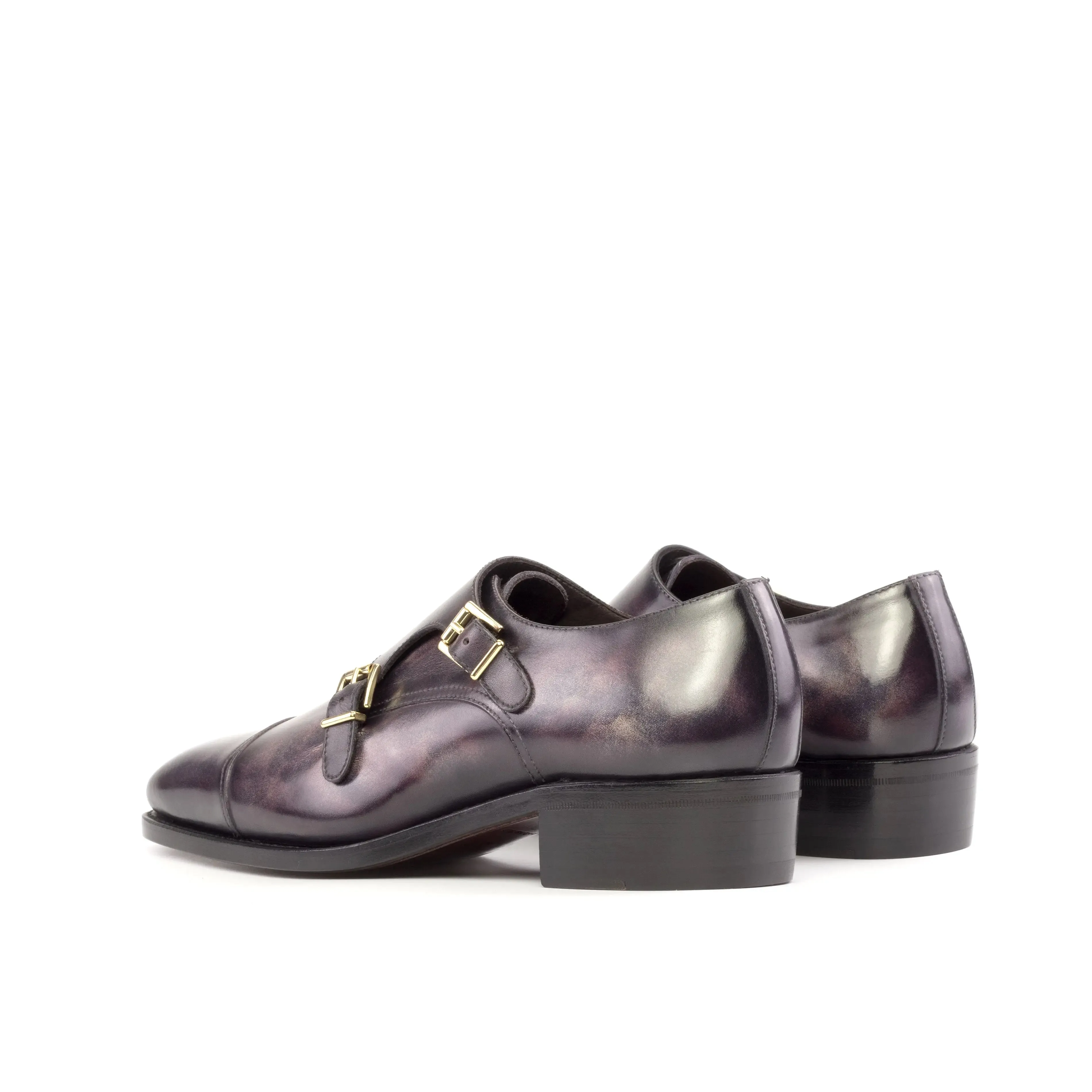 DapperFam Monaco in Aubergine Men's Hand-Painted Patina Double Monk