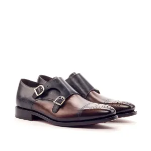 DapperFam Monaco in Brown / Grey Men's Hand-Painted Patina Double Monk