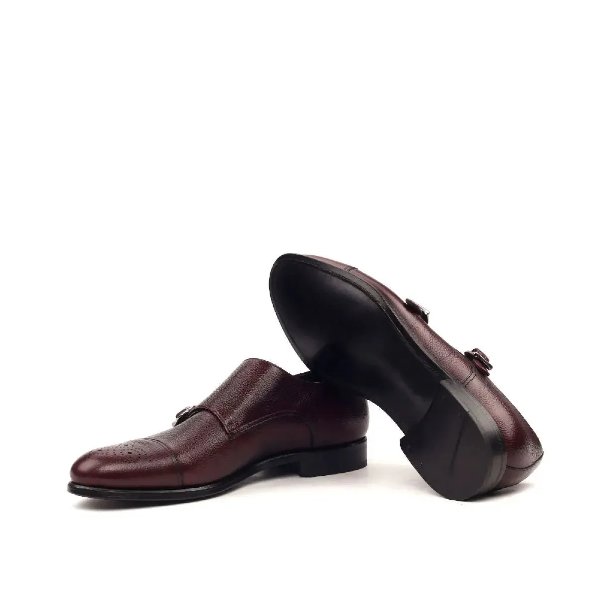 DapperFam Monaco in Burgundy Men's Italian Full Grain Leather Double Monk