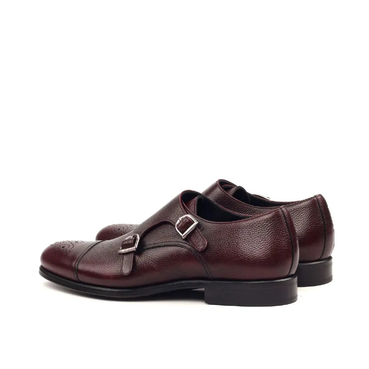 DapperFam Monaco in Burgundy Men's Italian Full Grain Leather Double Monk