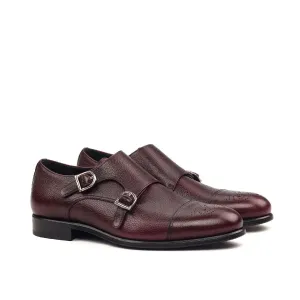 DapperFam Monaco in Burgundy Men's Italian Full Grain Leather Double Monk