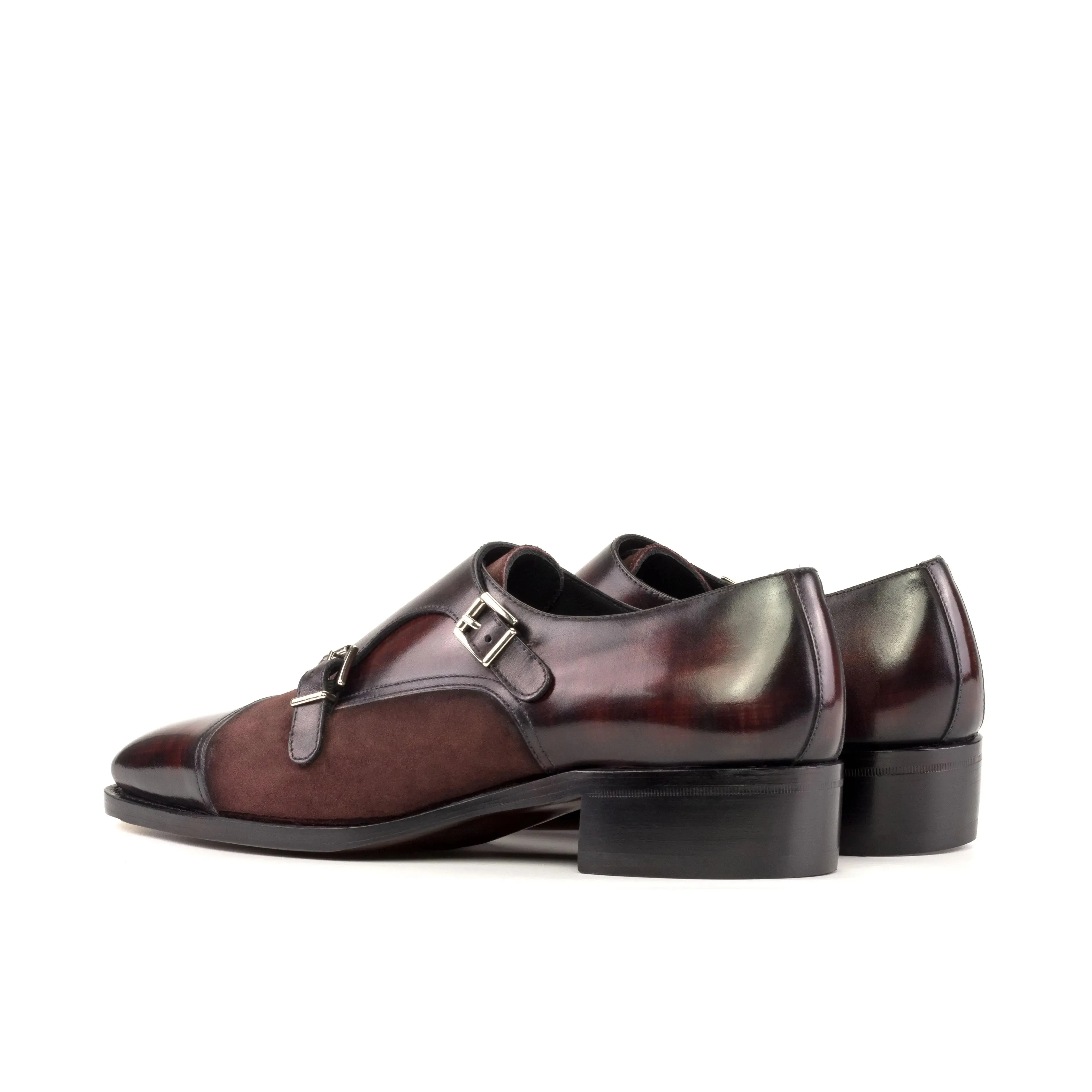 DapperFam Monaco in Burgundy Men's Lux Suede & Hand-Painted Patina Double Monk