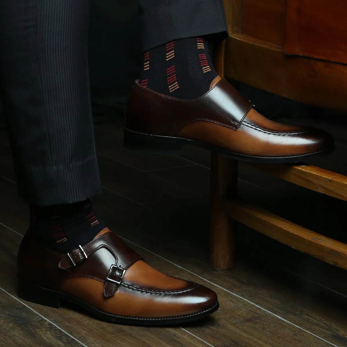 Dual Tone Tan-Brown Contrasting Double Monk Shoes