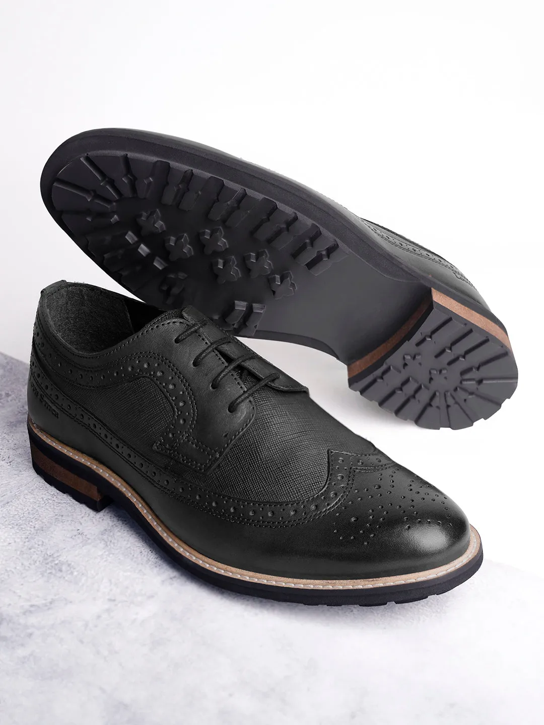 Jet Black Brogue Style Comfortable Laceups for Men