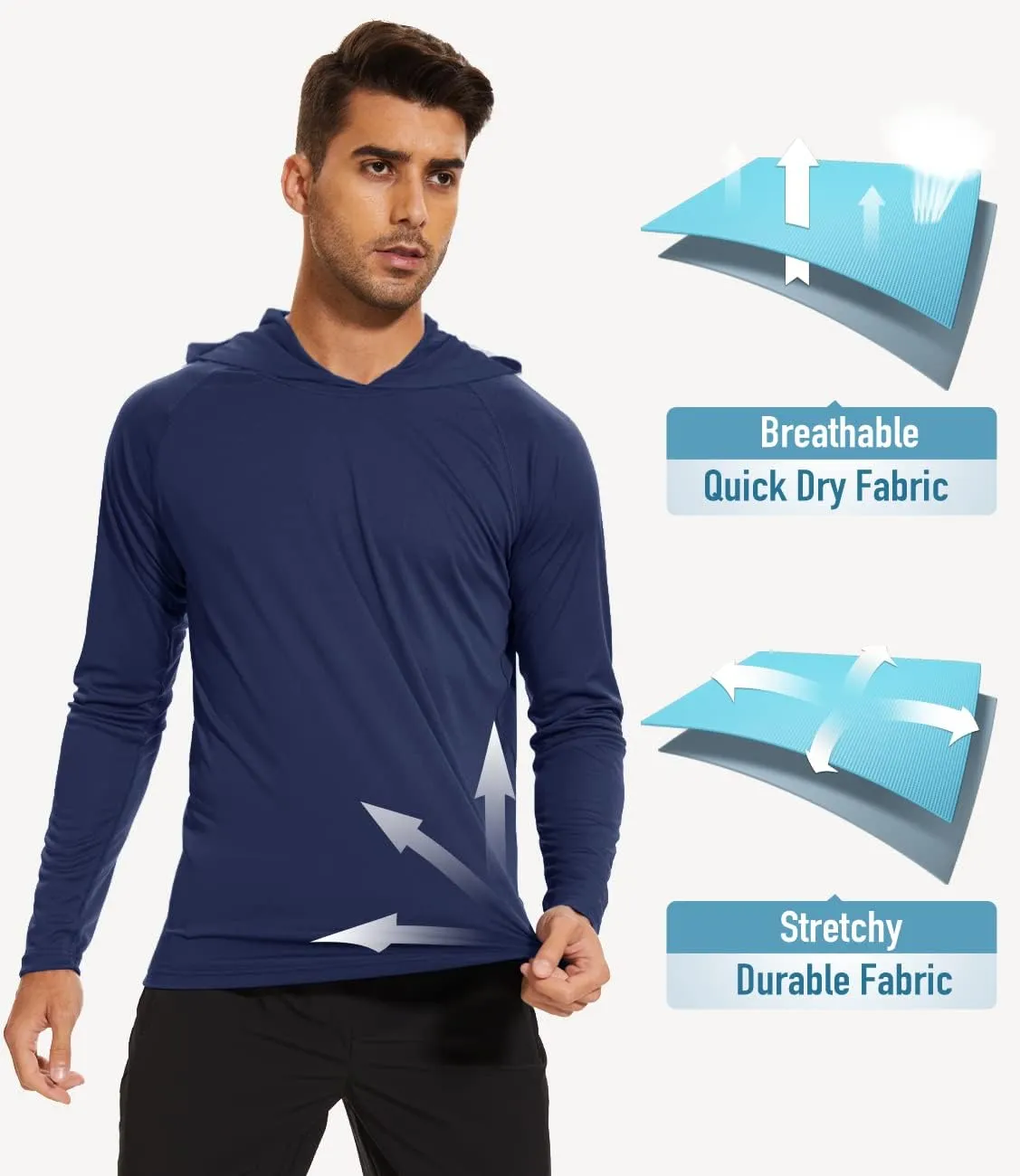 MAGCOMSEN Men's Hooded UPF 50  Sun Protection T Shirts Long Sleeve Athletic Fishing Shirts Rash Guards