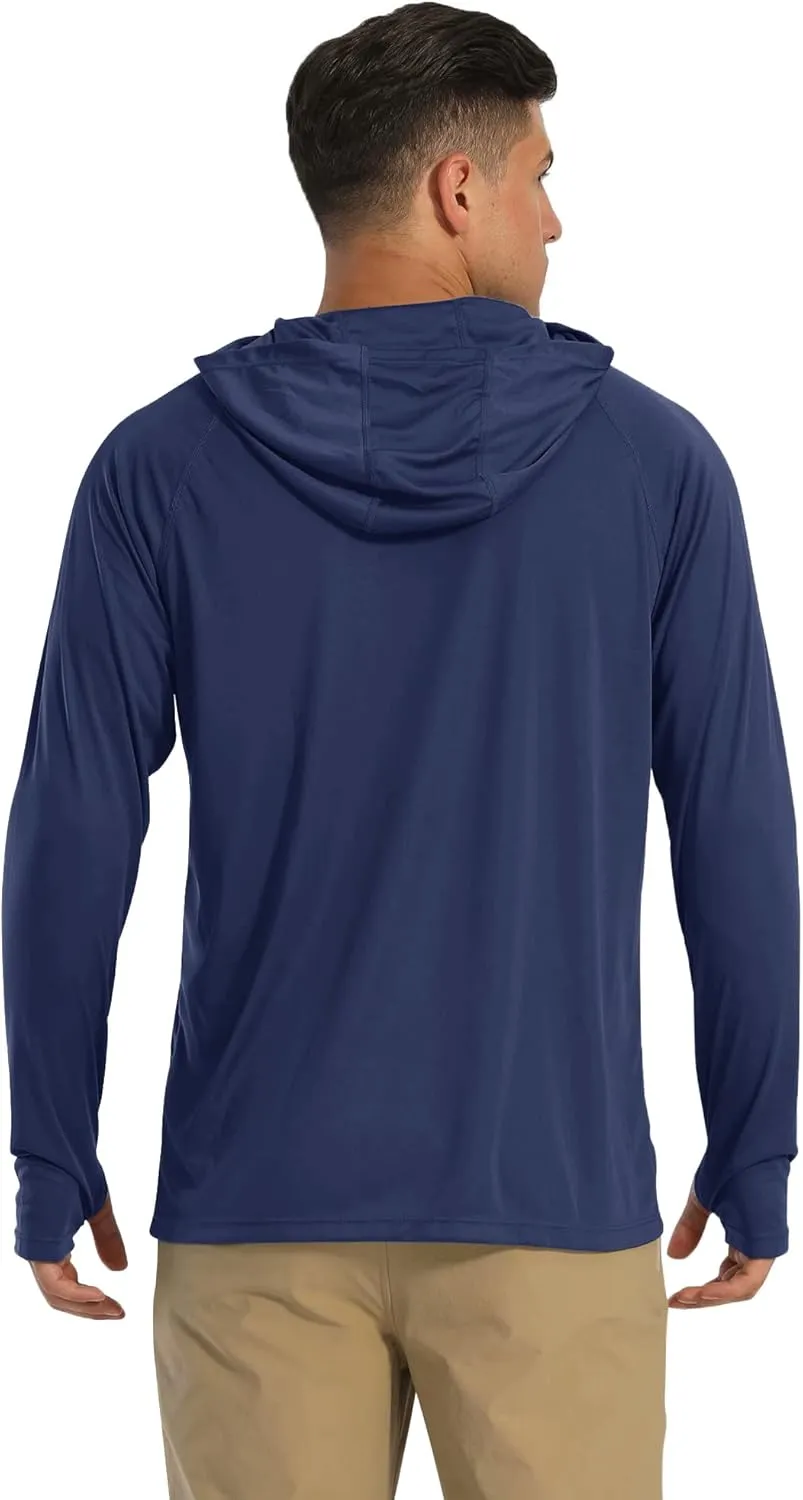 MAGCOMSEN Men's Hooded UPF 50  Sun Protection T Shirts Long Sleeve Athletic Fishing Shirts Rash Guards