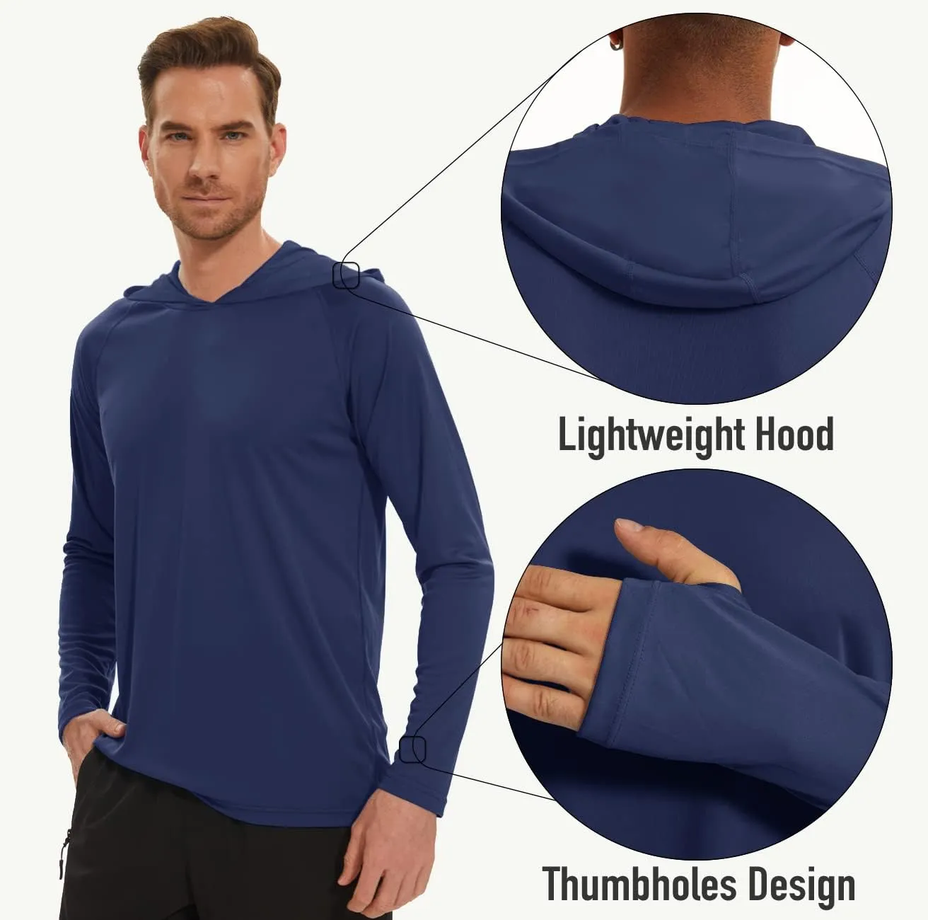 MAGCOMSEN Men's Hooded UPF 50  Sun Protection T Shirts Long Sleeve Athletic Fishing Shirts Rash Guards