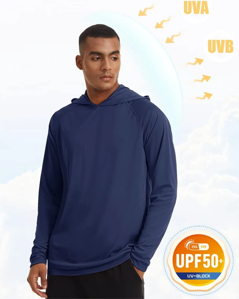 MAGCOMSEN Men's Hooded UPF 50  Sun Protection T Shirts Long Sleeve Athletic Fishing Shirts Rash Guards