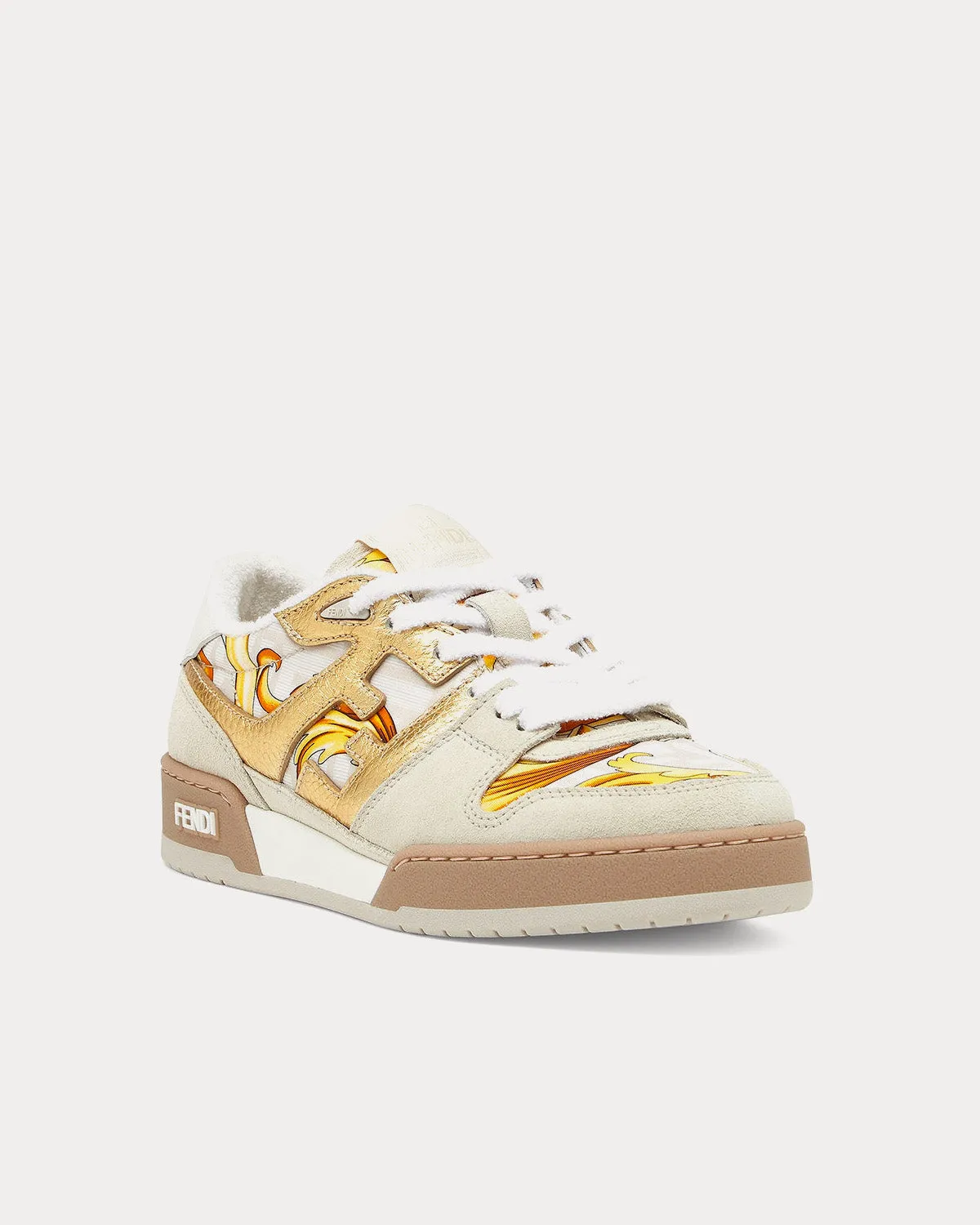 Match Fendace Printed White Satin Low Top Sneakers