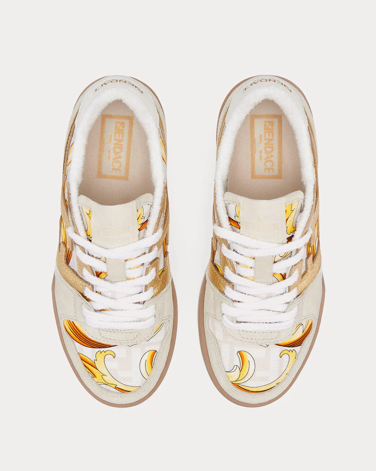 Match Fendace Printed White Satin Low Top Sneakers