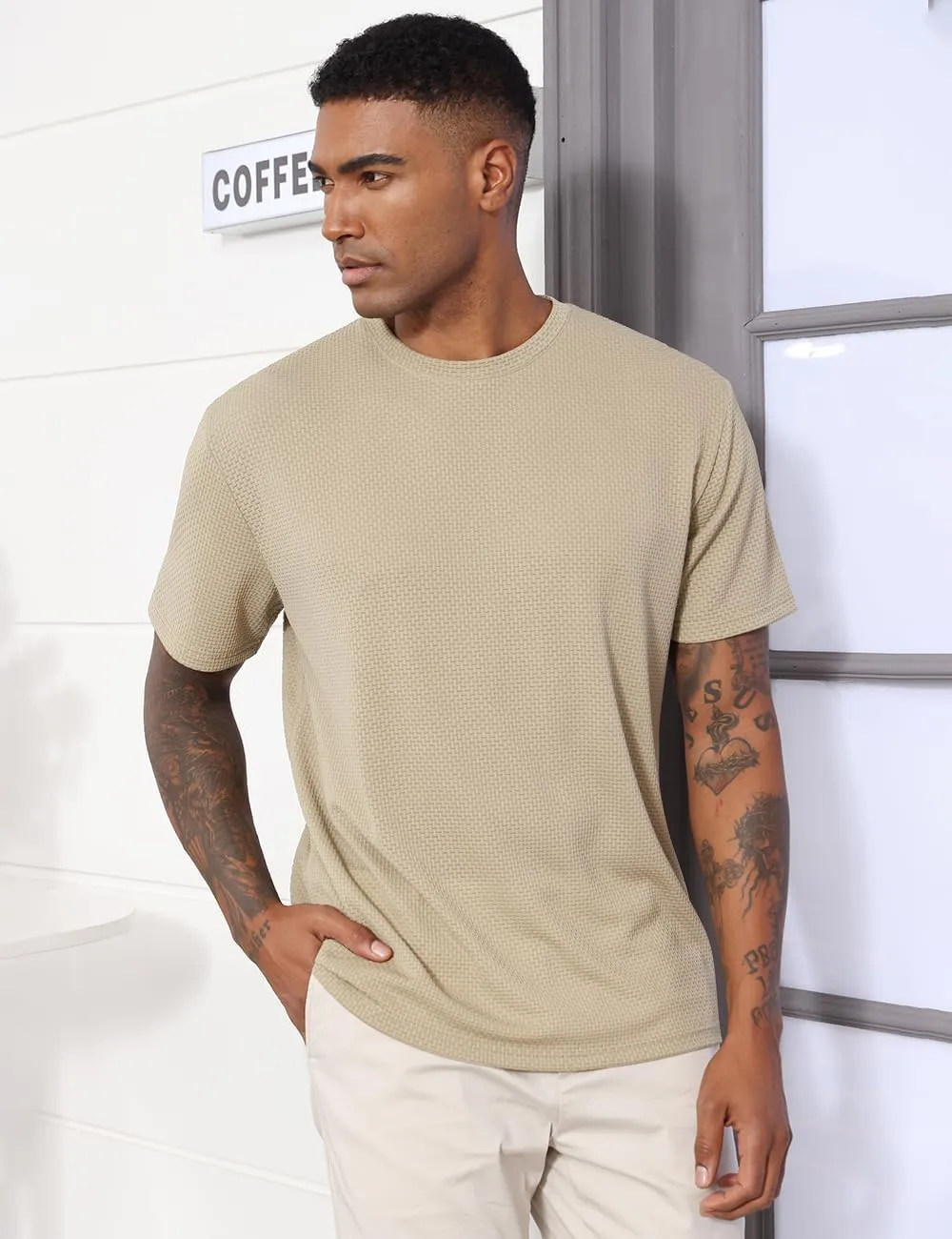 Men's Casual T-Shirts Knit Short Sleeve Crewneck Shirts Casual Stylish Knitted Pullover Tees Top