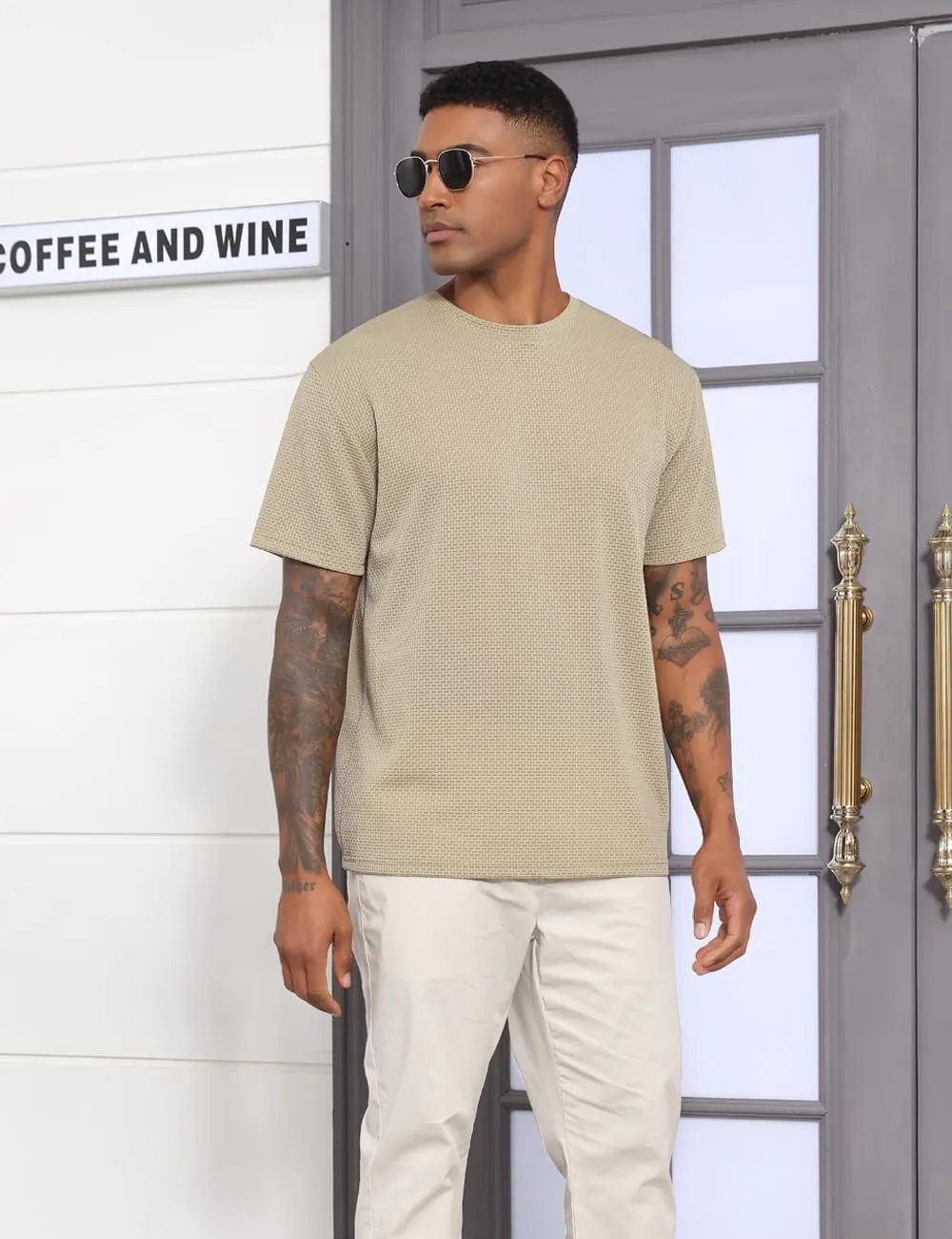 Men's Casual T-Shirts Knit Short Sleeve Crewneck Shirts Casual Stylish Knitted Pullover Tees Top