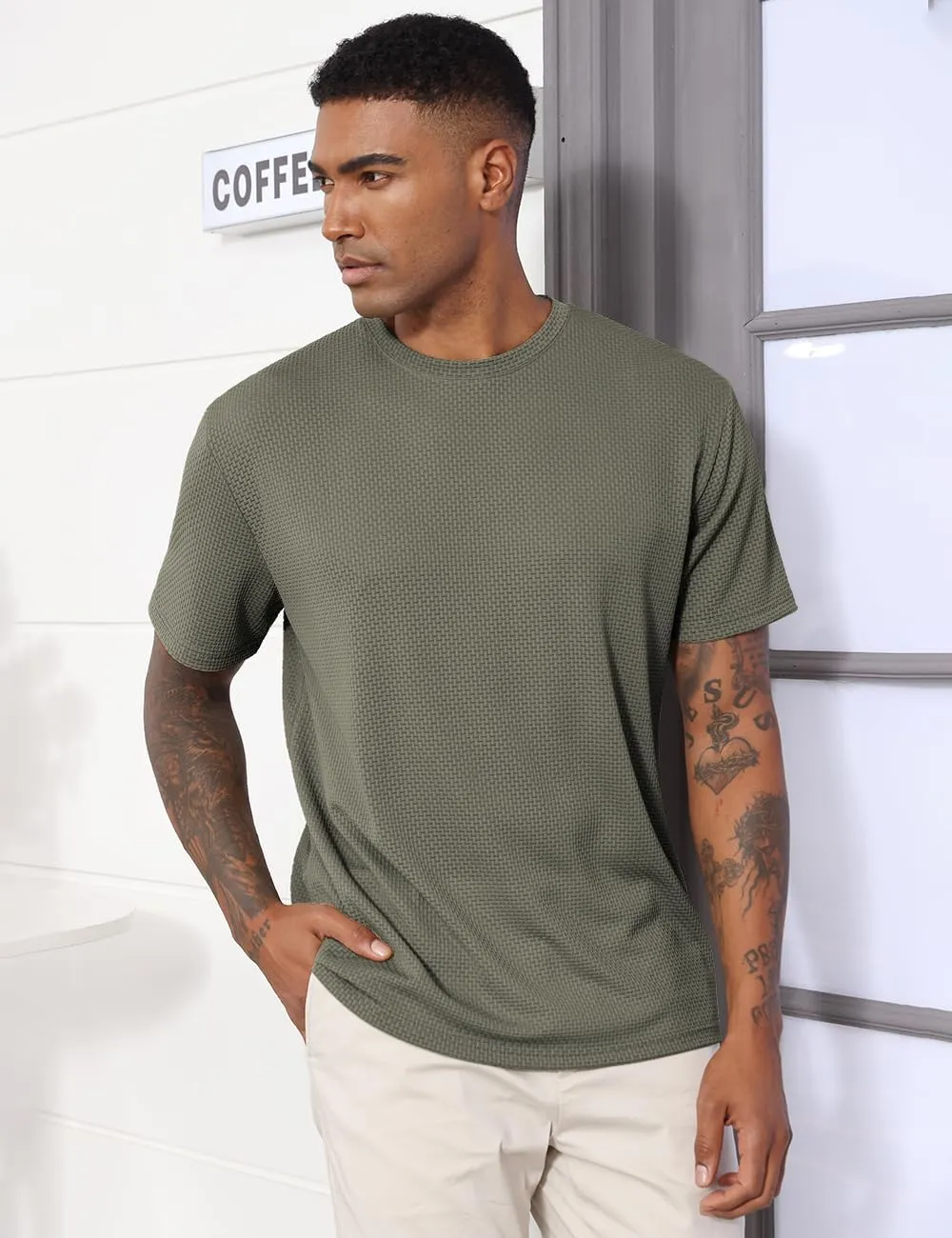 Men's Casual T-Shirts Knit Short Sleeve Crewneck Shirts Casual Stylish Knitted Pullover Tees Top