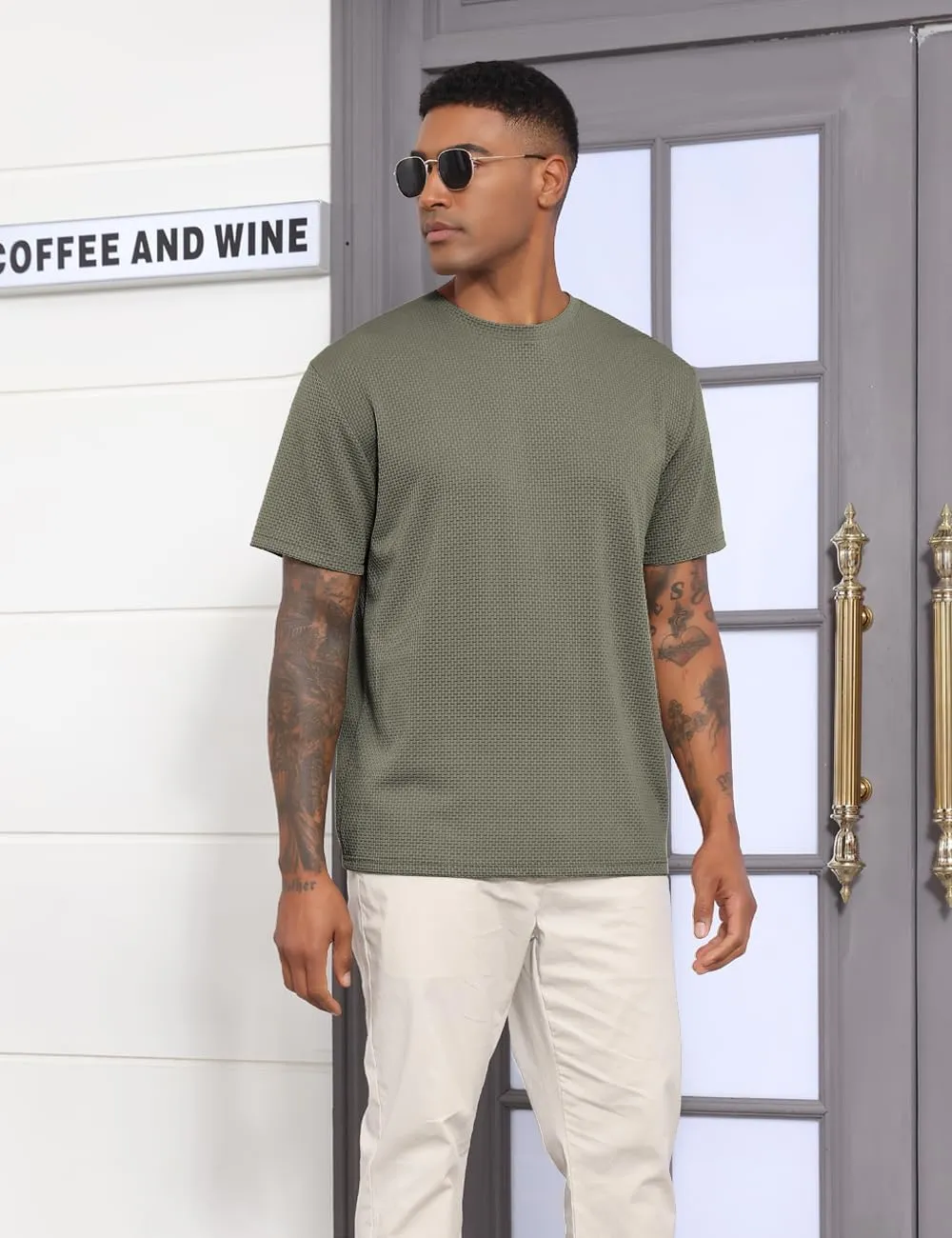 Men's Casual T-Shirts Knit Short Sleeve Crewneck Shirts Casual Stylish Knitted Pullover Tees Top