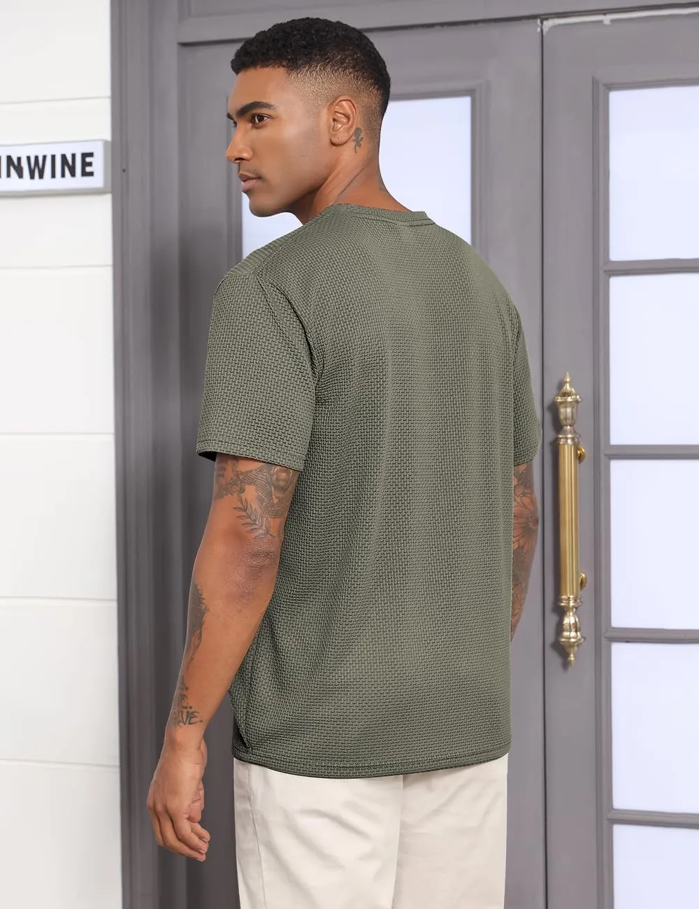 Men's Casual T-Shirts Knit Short Sleeve Crewneck Shirts Casual Stylish Knitted Pullover Tees Top