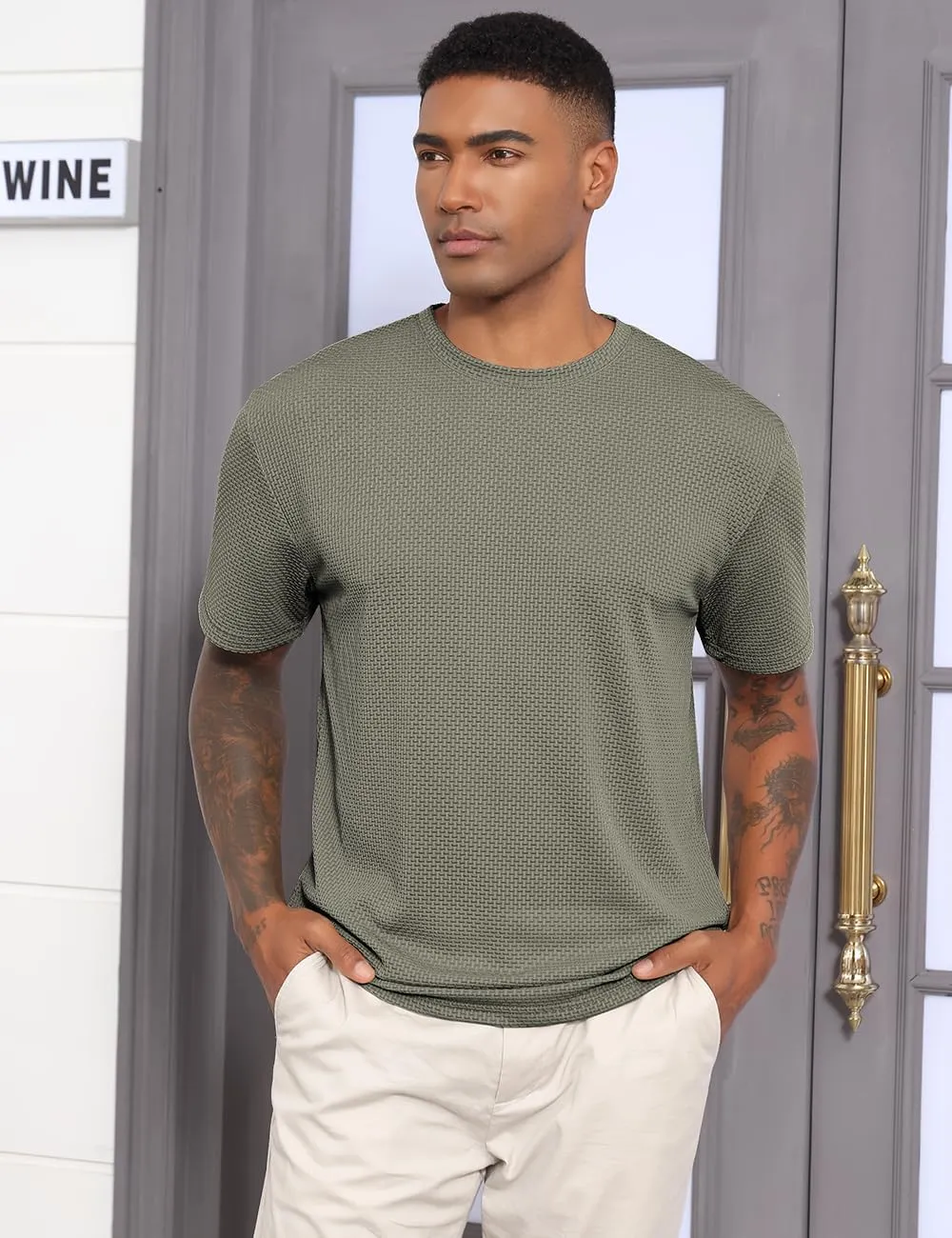 Men's Casual T-Shirts Knit Short Sleeve Crewneck Shirts Casual Stylish Knitted Pullover Tees Top