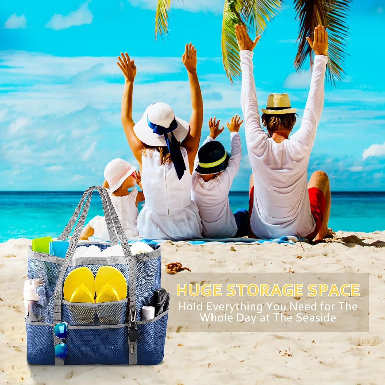 Mesh Beach Bag - Large Tote Bag for Family, Toys & Vacation Essentials