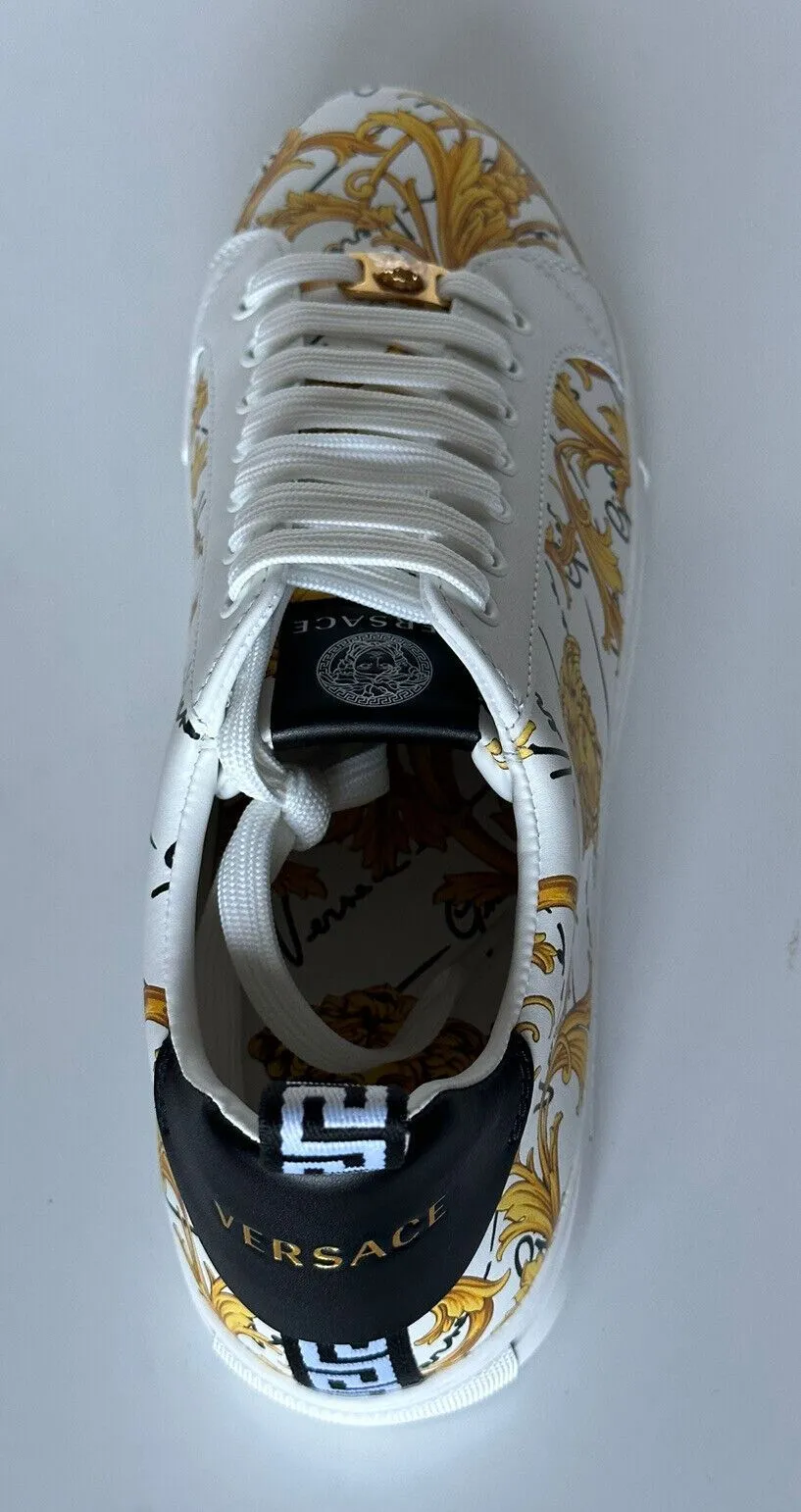 NIB $850 VERSACE Baroque Print White Leather Sneakers 10.5 US (43.5 Eu) 1002778