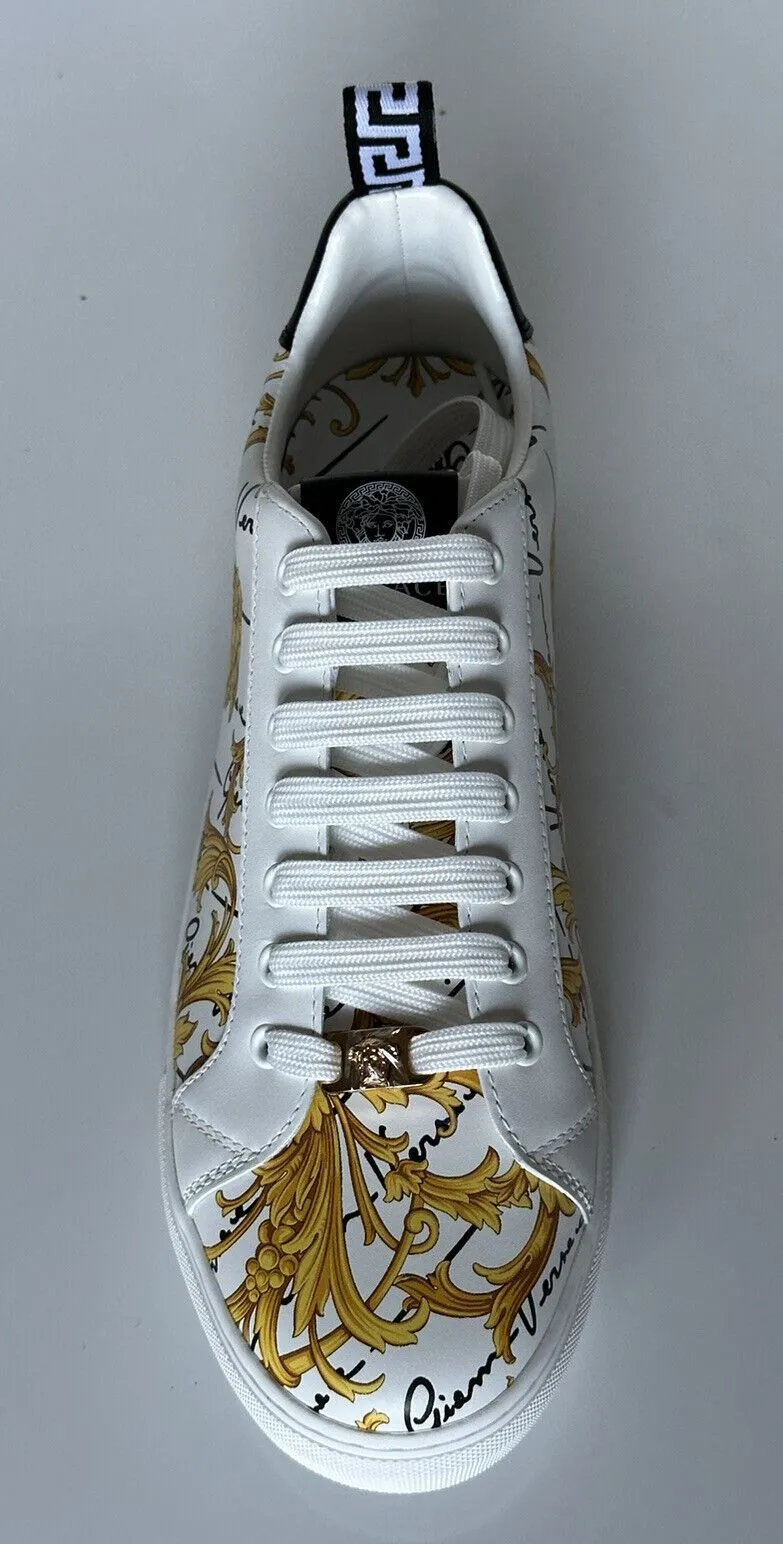 NIB $850 VERSACE Baroque Print White Leather Sneakers 10.5 US (43.5 Eu) 1002778