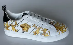 NIB $850 VERSACE Baroque Print White Leather Sneakers 10.5 US (43.5 Eu) 1002778
