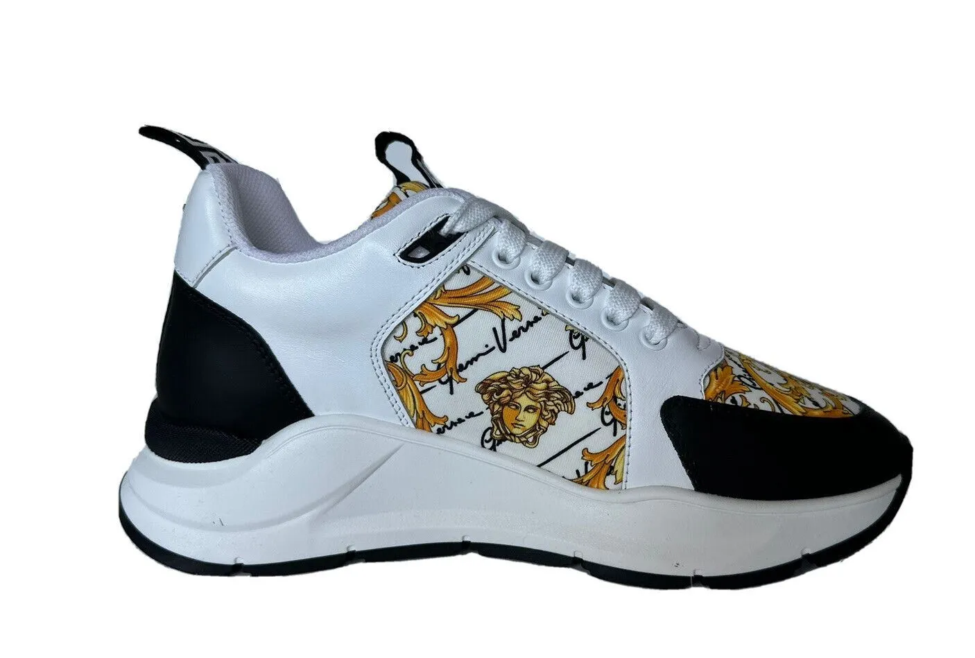 NIB $950 VERSACE Baroque Print White Sneakers Size 13 US (46 Euro) 1002781 IT