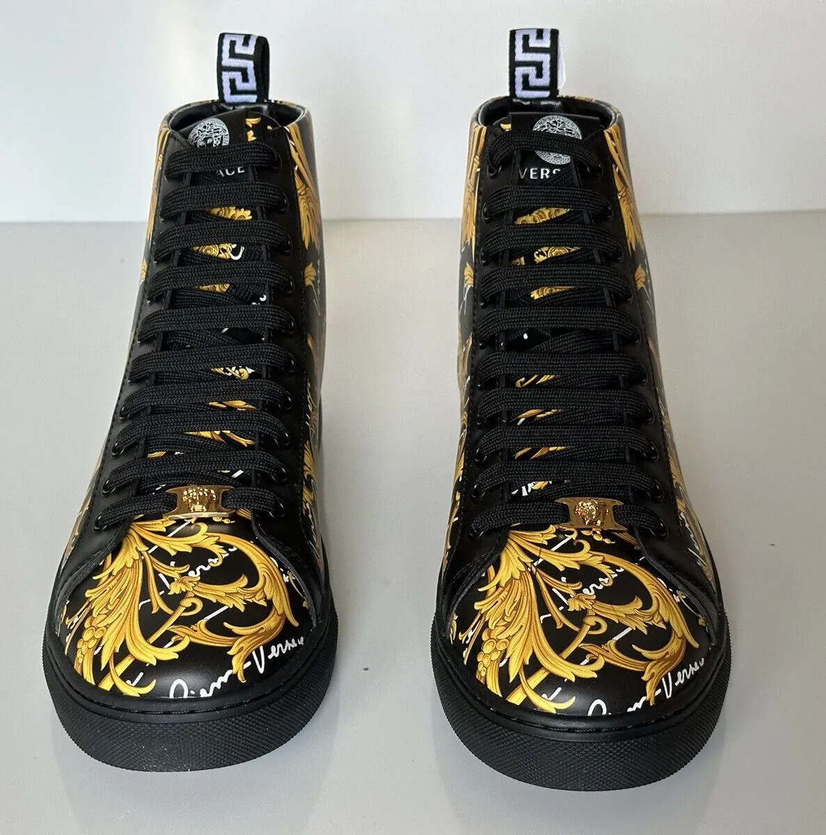 NIB $950 Versace Leather Medusa Baroque Black High-top Sneakers 11 (44) 1002782