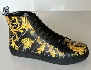 NIB $950 Versace Leather Medusa Baroque Black High-top Sneakers 11 (44) 1002782