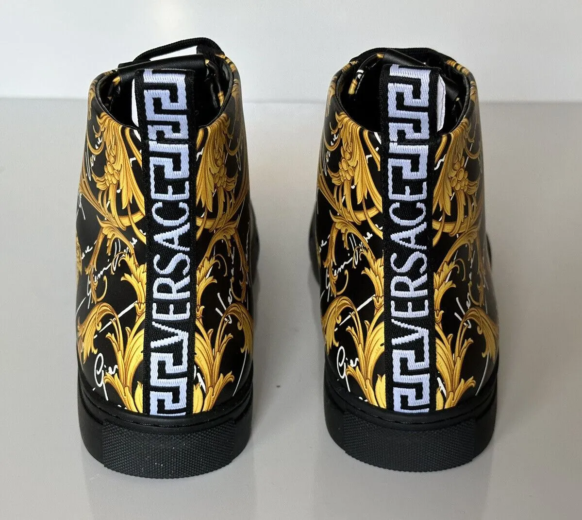 NIB $950 Versace Leather Medusa Baroque Black High-top Sneakers 11 (44) 1002782