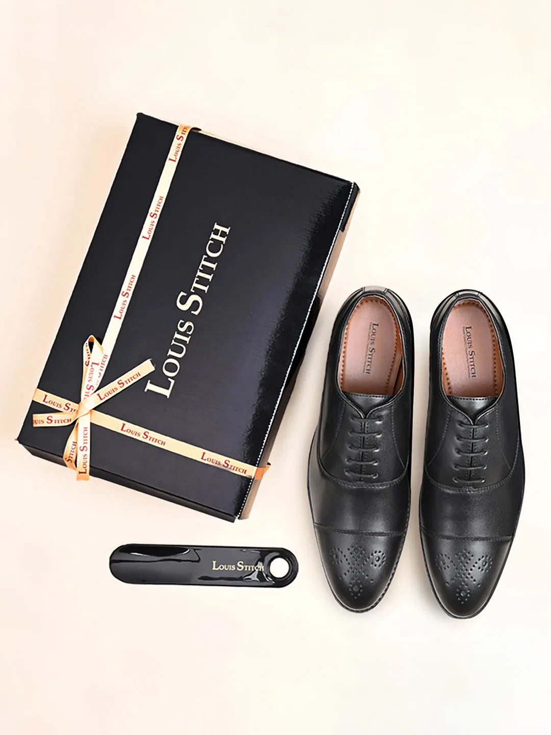 Obsidian Black Captoe Style Comfortable Laceups for Men