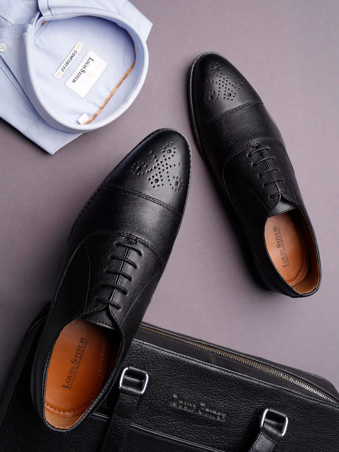 Obsidian Black Captoe Style Comfortable Laceups for Men